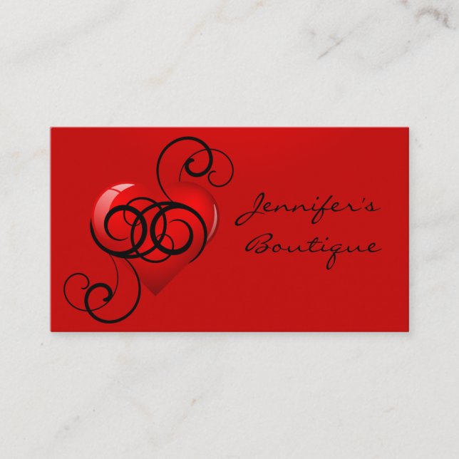 Glossy Heart with Flourish Business Card (Front)