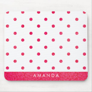 Glossy hot pink POLKA DOTS PERSONALIZE  YOUR NAME Mouse Mat