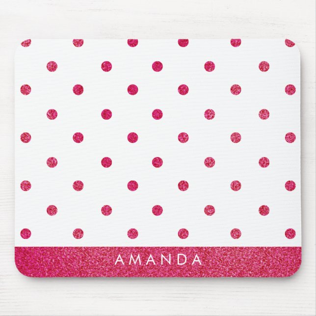 Glossy hot pink POLKA DOTS PERSONALIZE  YOUR NAME Mouse Mat (Front)