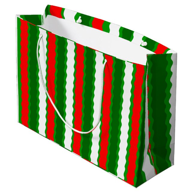 Glossy Large Christmas Gift Bag Red Green White (Back Angled)