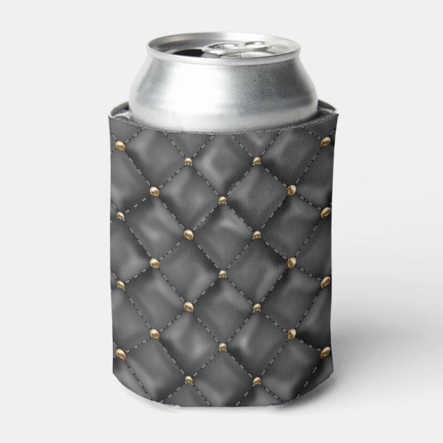 Glossy Leather Texture with Gold Pearls Can Cooler (Can Front)