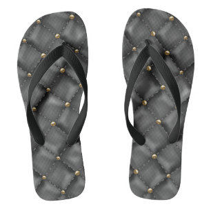 Glossy Leather Texture with Gold Pearls Flip Flops