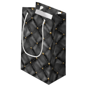 Glossy Leather Texture with Gold Pearls Small Gift Bag