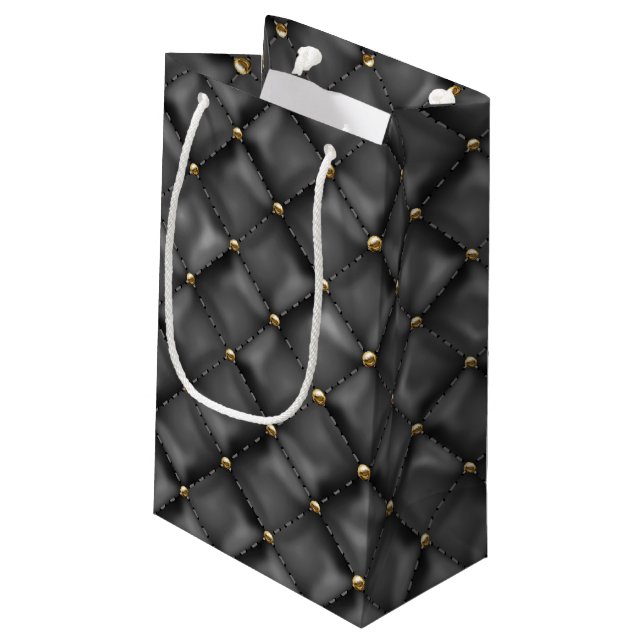Glossy Leather Texture with Gold Pearls Small Gift Bag (Back Angled)