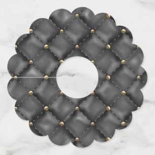 Glossy Leather Texture with Gold Pearls Wine Glass Tag