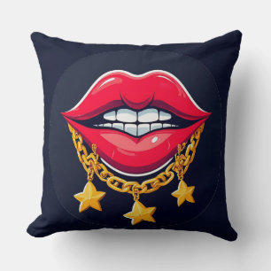 🌸 Glossy Lips Glam Chain Chic Home Style 🌸 Cushion