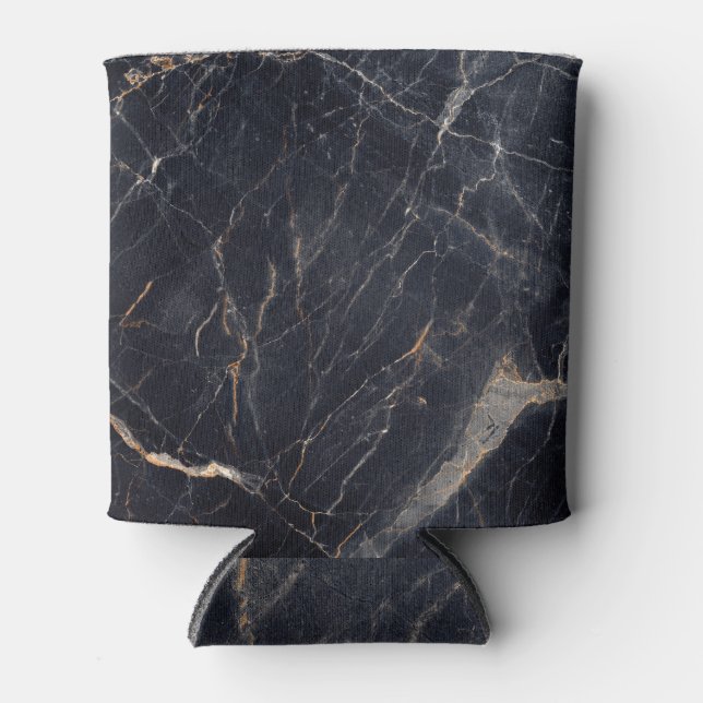 Glossy Marble: Black Gold Elegance. Can Cooler (Front)