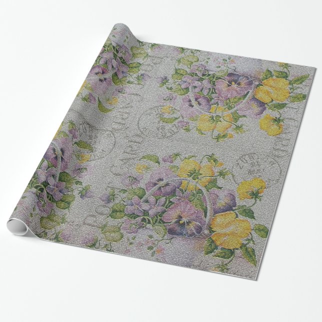 Glossy Modern Vintage Floral Rose Wrapping Paper (Unrolled)
