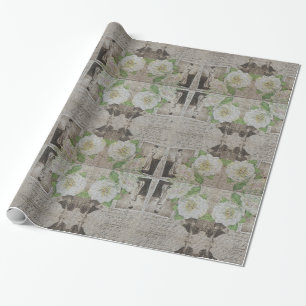 Glossy Modern Vintage Floral Rose Wrapping Paper