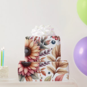 Glossy Moody Floral on White Wrapping Paper