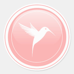Glossy Peach Color - White Humming Bird Classic Round Sticker