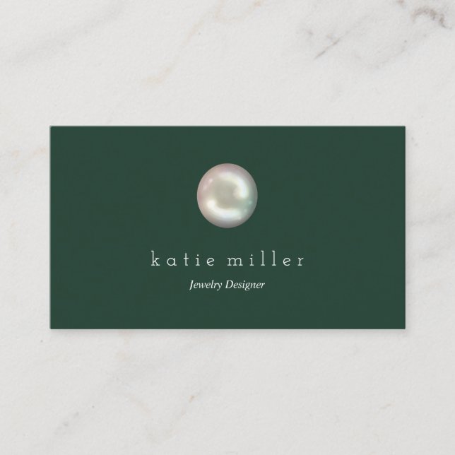 Glossy Pearl Deep Green Jewelry Designer Business Card (Front)