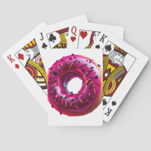 Glossy Pink Donut with Dark Sprinkles Playing Cards