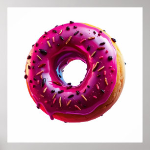 Glossy Pink Donut with Dark Sprinkles Poster