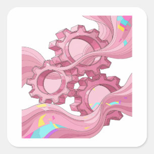 Glossy Pink GEARS AND FLOWING WAVES Sticker Art