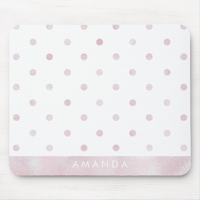 Glossy pink POLKA DOTS PERSONALIZE ADD YOUR NAME Mouse Mat (Front)