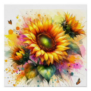 Glossy Poster - Beautiful Yellow Sunflower, Art