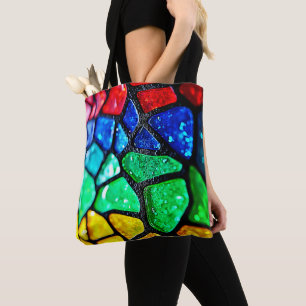 Glossy Rainbow Glass Mosaic Art Tote Bag