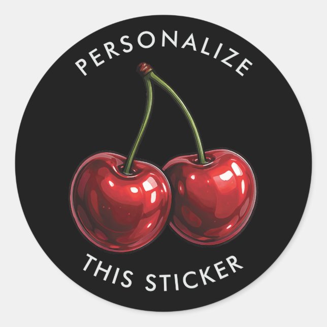 Glossy Red Cherries Black Retro Party Classic Round Sticker (Front)