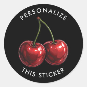 Glossy Red Cherries Black Retro Party Classic Round Sticker