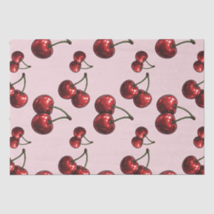 Glossy Red Cherries Pink Retro Glam Party Tissue Paper