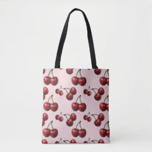 Glossy Red Cherries Pink Retro Glam Tote Bag