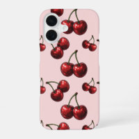 Glossy Red Cherries Pink Retro