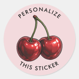 Glossy Red Cherries Pink Retro Party Classic Round Sticker