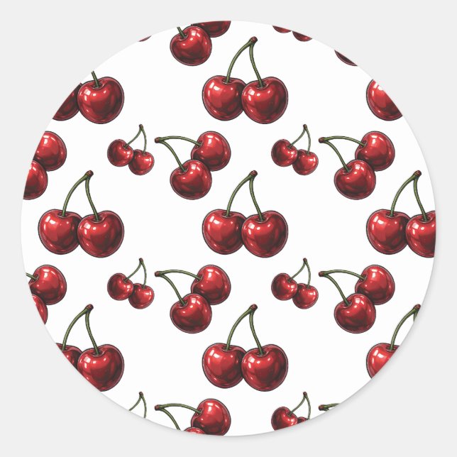 Glossy Red Cherries Retro Glam Classic Round Sticker (Front)