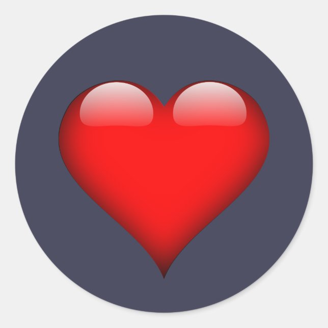 Glossy Red Heart Valentine Round Sticker, Glossy Classic Round Sticker (Front)