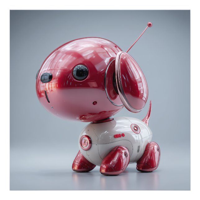 Glossy Red Robot Dog Photo Print (Front)