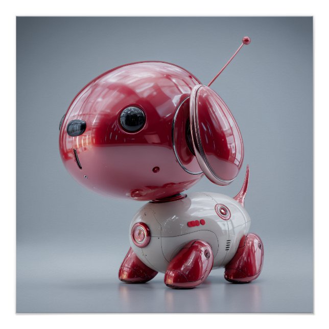 Glossy Red Robot Dog Poster (Front)