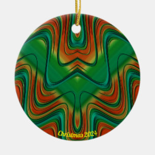 Glossy Red, Yellow, and Green Christmas 2024 Ceramic Tree Decoration