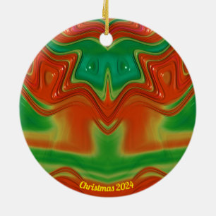 Glossy Red, Yellow, and Green Christmas 2024 Ceramic Tree Decoration
