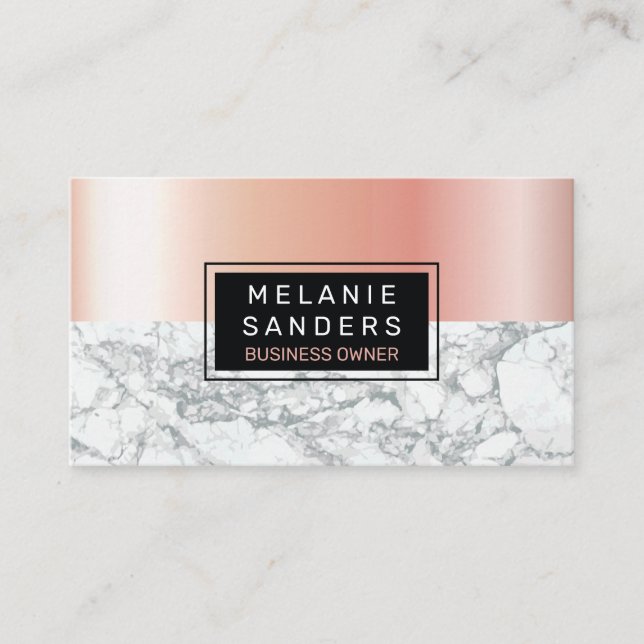 Glossy Rose Gold Metal | Marble Business Card (Front)