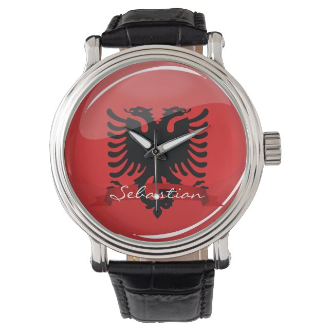 Glossy Round Albanian Flag Watch (Front)