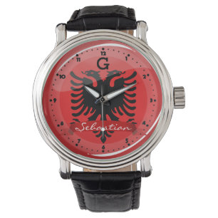 Glossy Round Albanian Flag Watch