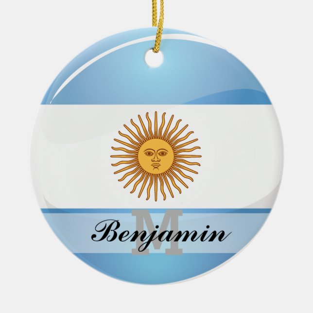 Glossy Round Argentina Flag Ceramic Tree Decoration (Front)