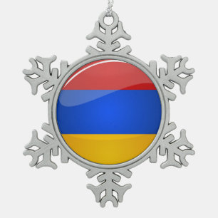 Glossy Round Armenia Flag Snowflake Pewter Christmas Ornament