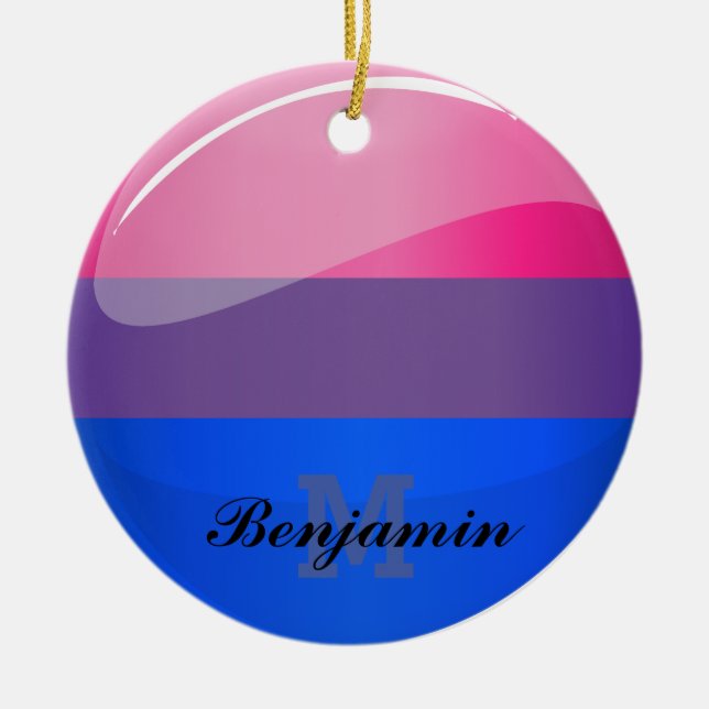 Glossy Round Bisexuality Flag Ceramic Tree Decoration (Front)