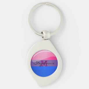 Glossy Round Bisexuality Flag Key Ring