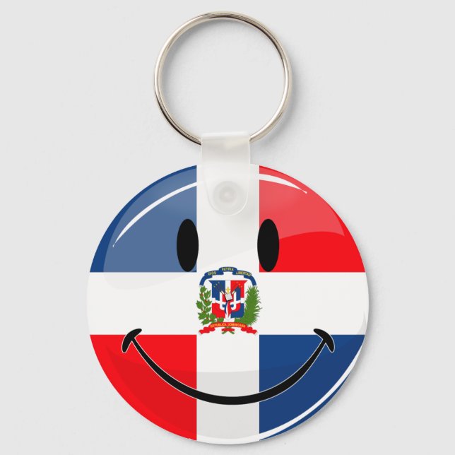 Glossy Round Dominican Republic Flag Key Ring (Front)