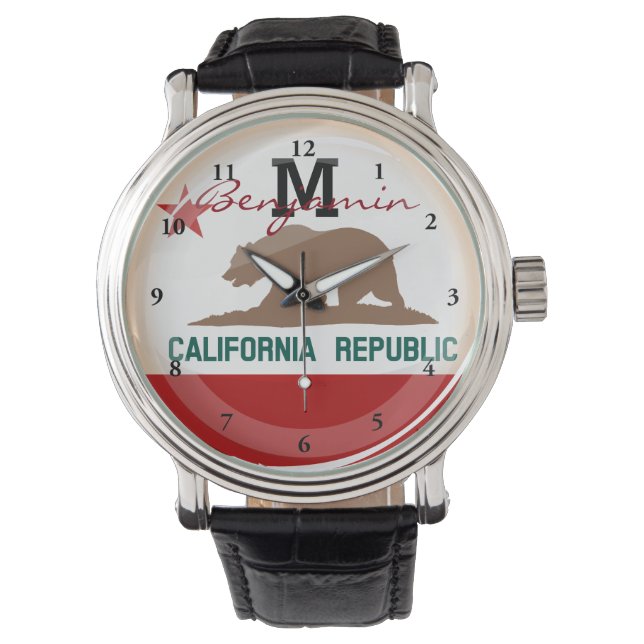 Glossy Round Flag of California Watch (Front)