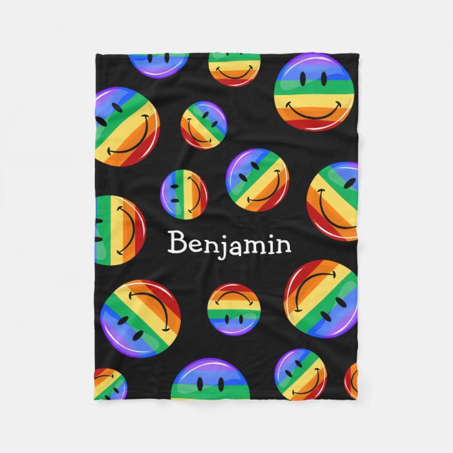 Glossy Round Gay Pride Flag Fleece Blanket (Front)