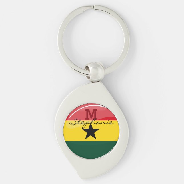 Glossy Round Ghanian Flag Key Ring (Front)