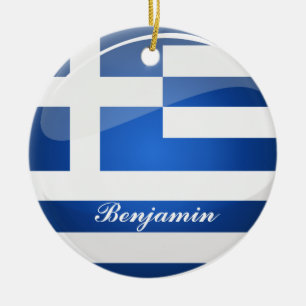 Glossy Round Greece Flag Ceramic Tree Decoration