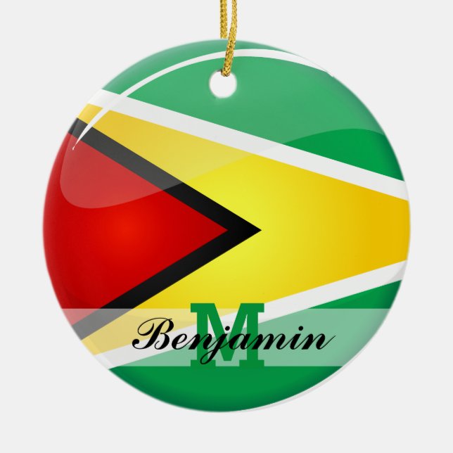 Glossy Round Guyanese Flag Ceramic Tree Decoration (Front)