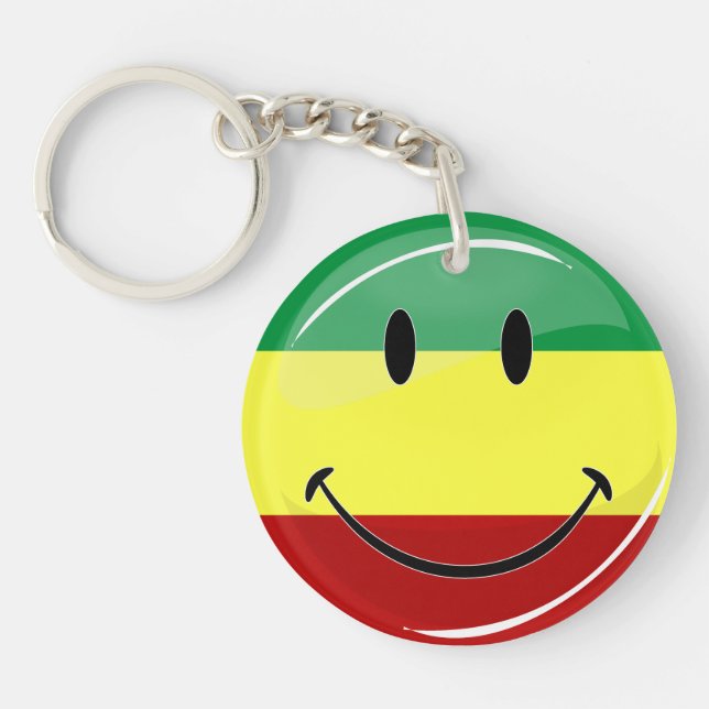 Glossy Round Happy Rasta Flag Key Ring (Front)