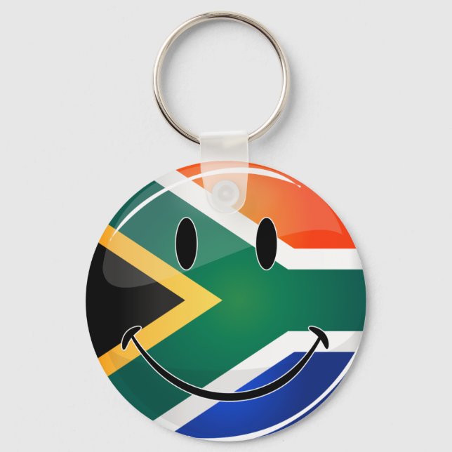 Glossy Round Happy South African Flag Key Ring (Front)