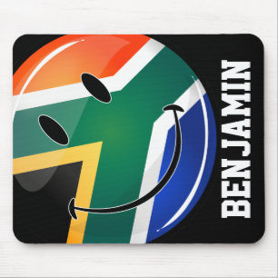 Glossy Round Happy South African Flag Mouse Mat